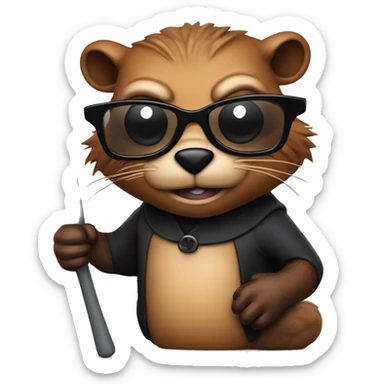 An evil beaver with a bat in his hands and black glasses sticker