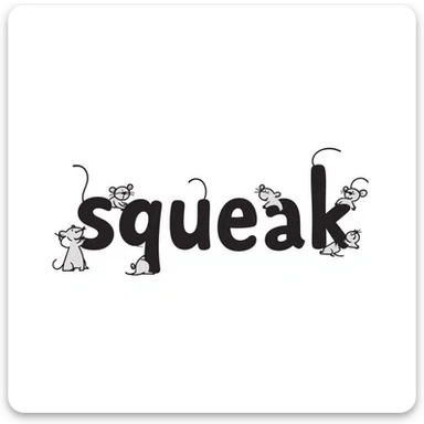 the word 'squeak' illustrated in a playful doodle style with hand drawn text sticker