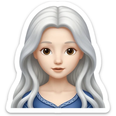 stunning female memoji, silver-white long flowing hair, porcelain skin, delicate features, ethereal and enchanting stunning female memoji, silver-white long flowing hair, porcelain skin, delicate features, ethereal and enchanting sticker