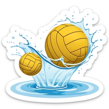 An icon featuring a yellow water polo ball floating on the water with goals in the background, inside a swimming pool. The design includes splashes and ripples, symbolizing the fast-paced action and strategy of water polo. Transparent background highlights. sticker