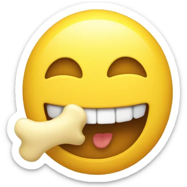 Smiling emoji with a yellow bone in its mouth sticker