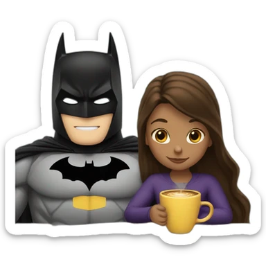 The girl and the batman are studying with coffee sticker