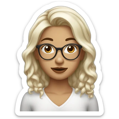 Fille blanche qui porte des lunettes aux cheveux marron ondulée avec uzn cicatrice dans les sourcils sticker