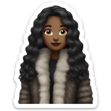 Pretty black girl in a fur coat with long wavy black hair sticker