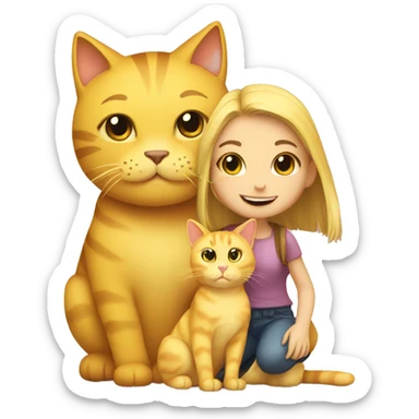 Yellow cat with a girl sticker