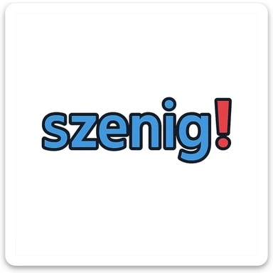 the word 'szenig!' in blue letters with the exclamation mark in red, modern clear style, no background, minimalistic digital look sticker