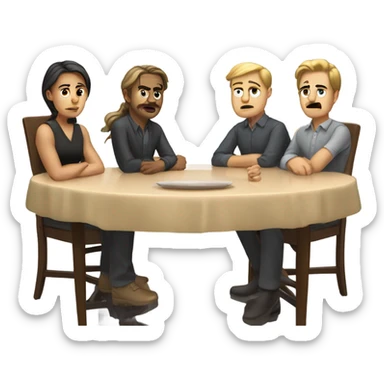 6 Caucasian people sitting around a table looking unhappy sticker