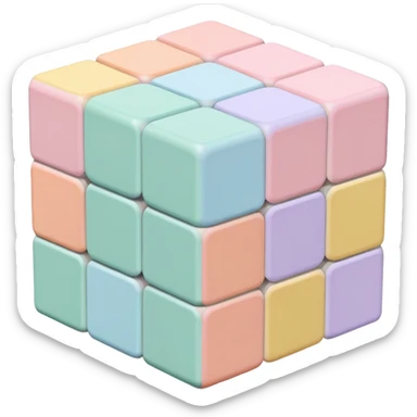 A 3x3 Rubik's Cube with pastel colors: light pink, baby blue, mint green, lavender, light yellow, peach, minimalist iOS emoji style sticker