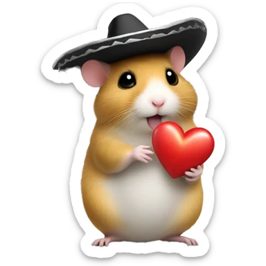Hamster holding a little heart emoji whilst wearing a sombrero  sticker