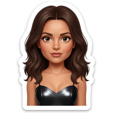 Posh Spice from Spice Girls with brown eyes, dark brown hair, black metallic sweetheart dress sticker