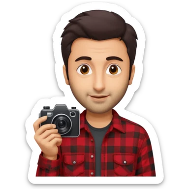 generate a pretty bratz emoji 
Make her look like Ranbir kapoor wearing a red flannel shirt, smirking and carrying a camera

he should look exactly  like ranbir kapoor!  sticker