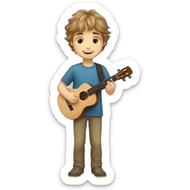 Caucasian-boy-child-shaggy-light-brown-hair-ukelele sticker
