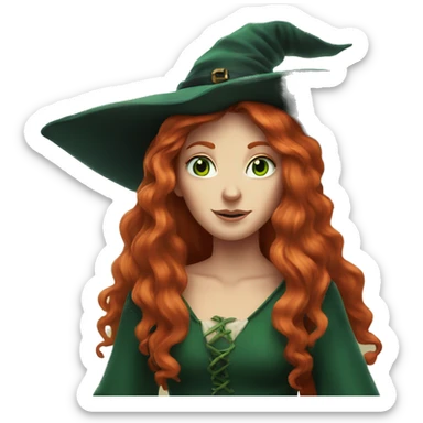 long-haired redhead witch with green eyes  sticker