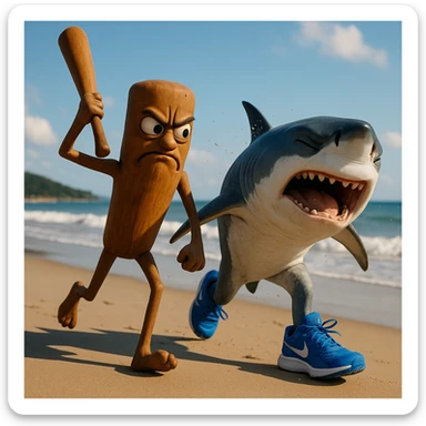 create this image with 4 different emotion to each of them .CREATE ONE WHERE THE ONE WITH THE STICK IS BEATING THE OTHER.
 sticker