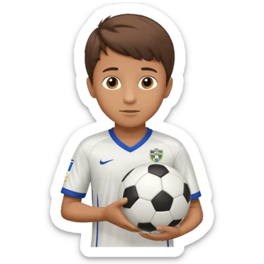 a boy having a soccer ball next to his hand wearing a soccer jersey
 sticker