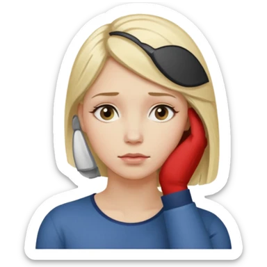 Cewe blonde yang lagi overthingking lalu ada satu tangannya memgang kepala sticker