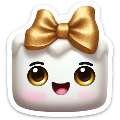 cute marshmallow with big sparkly eyes and bow in the left corner of the marshmallow  sticker