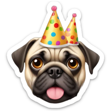 2 pugs with birthday hat sticker