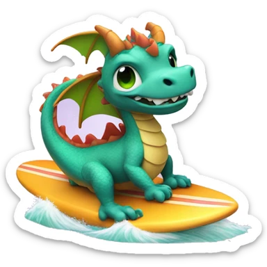 cute dragon on a surfboard on a wave sticker