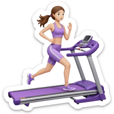 girl with long brown hair on treadmill wearing light purple yoga set sticker