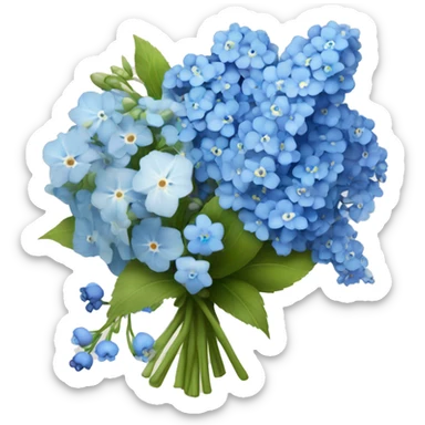 bouquet of baby breaths, delphiniums, forget me nots, and blue hydrangeas  sticker