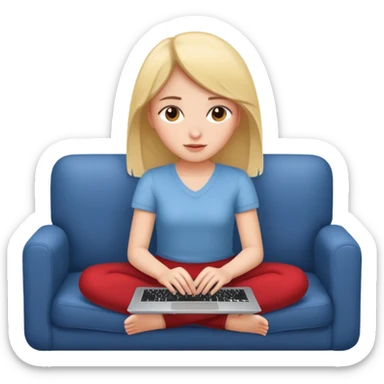 A girl is lying on the couch with a laptop, working sticker