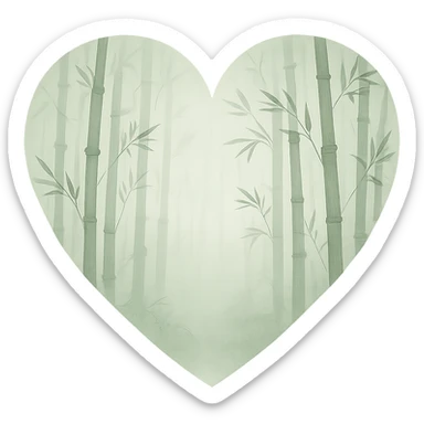 heart with a misty bamboo forest, clean digital illustration sticker