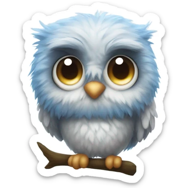cute fuzzy owl who is so sleepy and she has a blue fluffy eye mask for sleeping that has bunny ears on the eye mask sticker