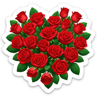 bouquet of red roses arranged in a heart shape sticker