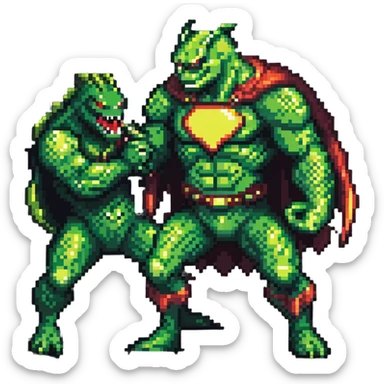 Abomination vs Hulk, green superhero fighting scaly monster villain sticker