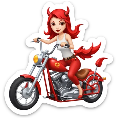 Female Devil riding a chopper motorcycle  sticker