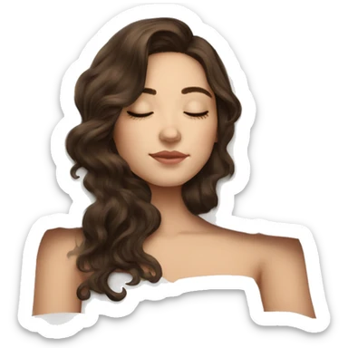 brunette shoulder length wavy hair girl sleeping beautifully with a silk pillow sticker
