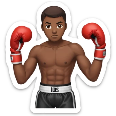19-year-old Black male boxer in boxing stance, athletic build, boxing gloves sticker
