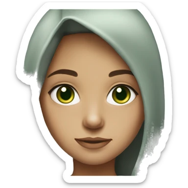 gitl with bron hair green eyes wearing a hodie sticker