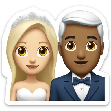 Puerto rican beard short hair with blue hat and navy blue suit getting Married with blond long hair girl with white  wedding dress  sticker