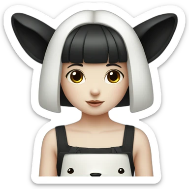 white rabbit with a little girl with black bangs sticker