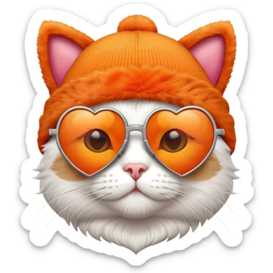 cat wearing a beanie and heart-shaped sunglasses sticker