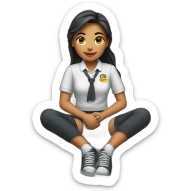 A young woman in a school uniform sitting legs crossed on the hood of a car sticker