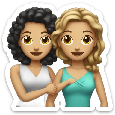 tan curvy woman with black curly hair shakes hands with a curvy pale woman who has straight light brown hair sticker