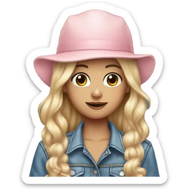 A white beautiful girl wearing denim baseball cap and a soft pink bow tie sticker