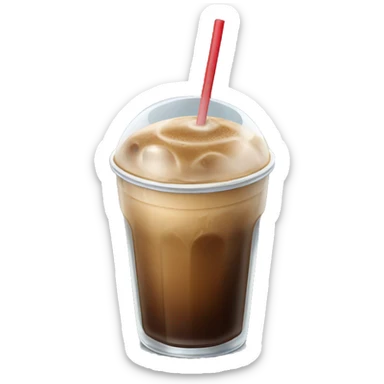 Ice coffee in a glass cup with a metal staw sticker