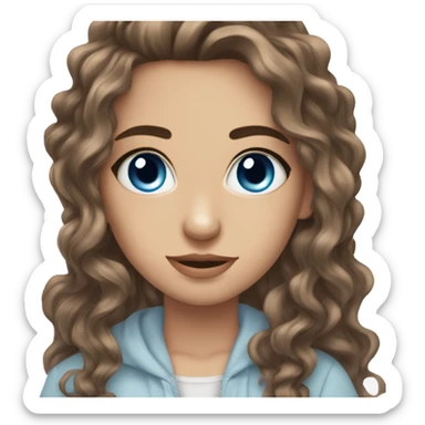 blue eyes, long wavy brown hair, thick eyebrows, long eyelashes, girl sticker
