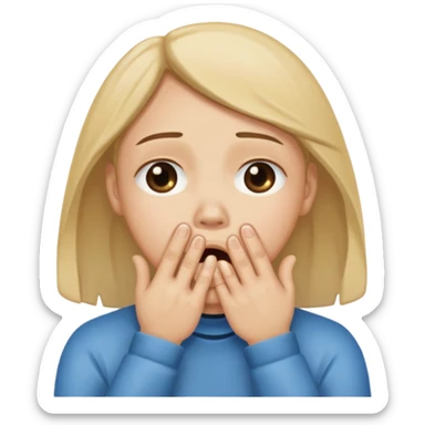 Crying pleading face with hand covering mouth sticker