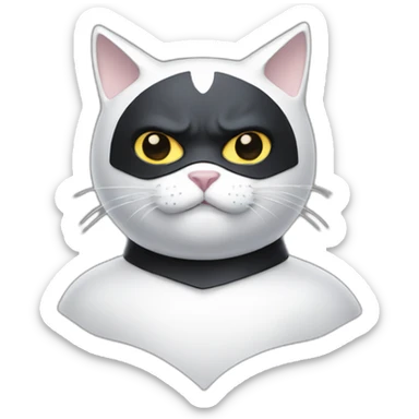 White cat with a full face batman mask sticker