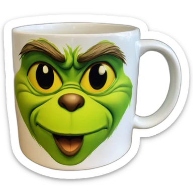 Grinch face shaped mug yellow eyes sticker