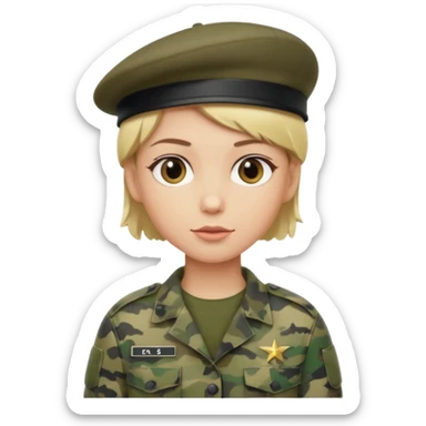 a soldier with short blonde hair in camo man in a beret  sticker
