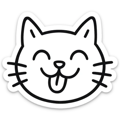 hand-drawn outlined icon of a funny cat face sticker