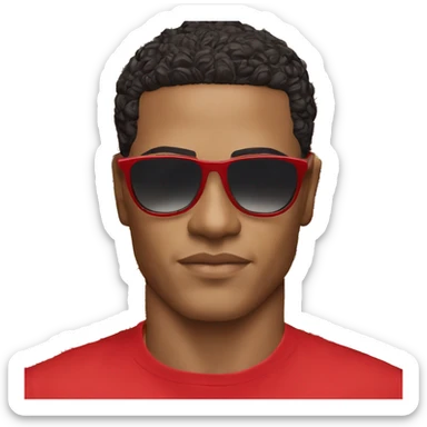 Lightskin man with a red shirt Versace sunglasses and a shape up sticker