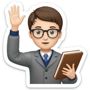 boy focused on studying raising his hand  full body
 sticker