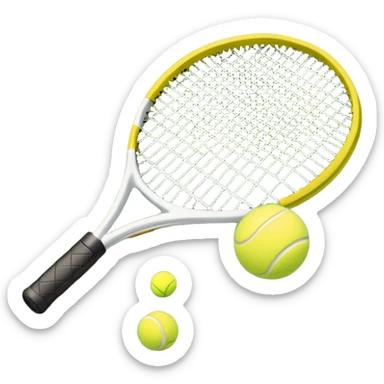 A tennis racket and ball on a grass or hardcourt surface, symbolizing the sport. The racket has a sleek design with tightly strung strings, while the bright tennis ball rests nearby, capturing the essence of precision, agility, and competition. sticker